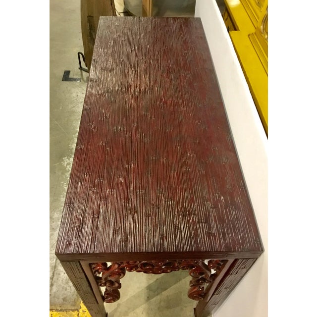 Asian Asian Style Red Carved Console Table For Sale - Image 3 of 9