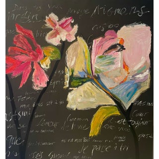 Modern Floral Abstract Painting Titled "Jardin Sauvage" Large Modern Contemporary in Pinks For Sale