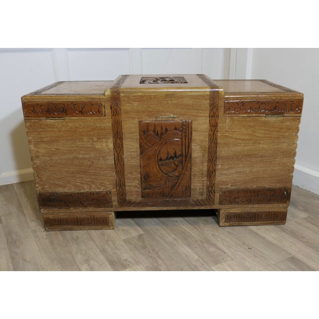 Art Deco Limed Oak & Carved Camphor Wood Chest This Beautiful Carved Chest is made in limed Oak and lined with Camphor...