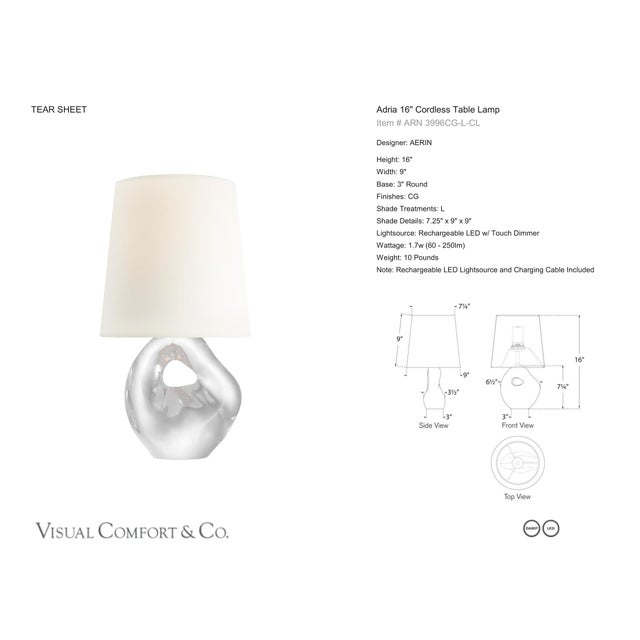 AERIN by Visual Comfort Signature Adria 16" Cordless Table Lamp in Crystal with Linen Shade Designer: AERIN Height: 16"...