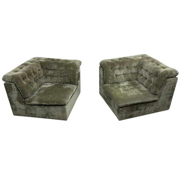 Vintage Olive Velvet Modular Two-Seater Sofa, 1960s For Sale - Image 12 of 17