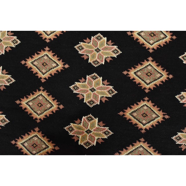Textile Bokhara Jaldar Rug 5’3” X 8’5” Black Wool Tribal Hand-Knotted Oriental Carpet For Sale - Image 7 of 12
