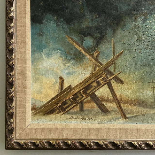 Paul Gorka (1931-2020) - Vintage Fantasy Realist ‘Birds’, Signed (c. 1970, Oil on Canvas). Desolate and stormy landscape...