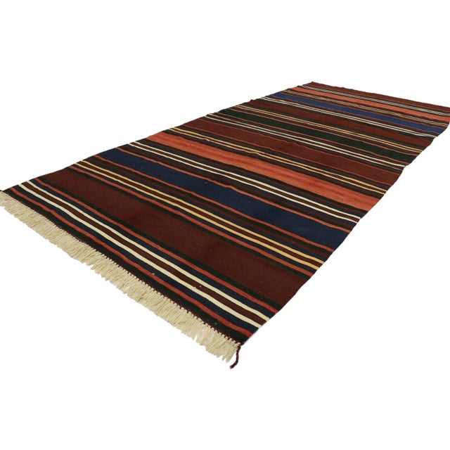 Vintage Turkish Kilim Rug with Modern Cabin Adirondack Style 05'11 x 13'01. With its warm hues and rugged beauty, this...
