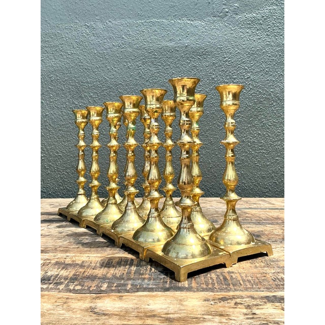 English Vintage Brass Centerpiece Candles - Set of 12 For Sale - Image 3 of 12