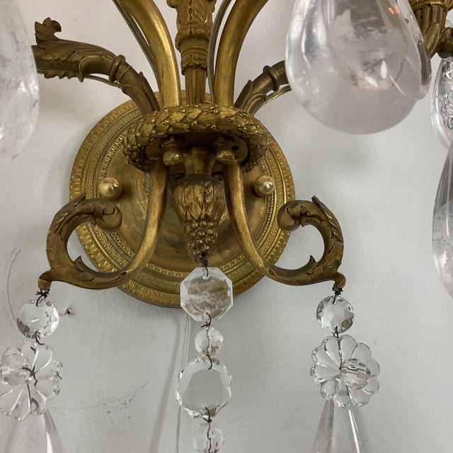 Late 19th Century Electrified French Bronze Wall Sconces With Rock Crystal - a Pair For Sale - Image 9 of 16