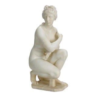 Late 19th Century P. Bazzanti Style Alabaster Statue “Crouching Venus” Unsigned For Sale