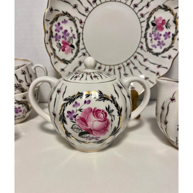 Contemporary 1960s Ussr Period Lomonosov Floral Pattern 22kt Gold Trim Porcelain Tea Set- 22 Pieces For Sale - Image 3 of 9