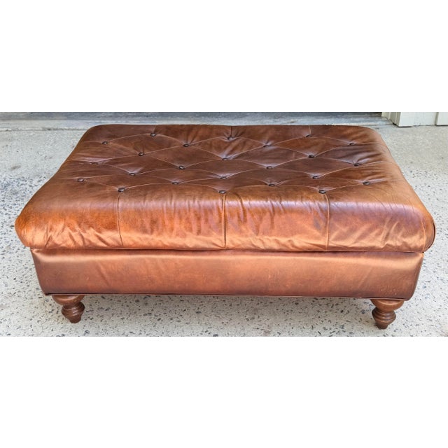 Mid 20th Century Vintage Tufted Leather Chesterfield Ottoman For Sale - Image 5 of 11