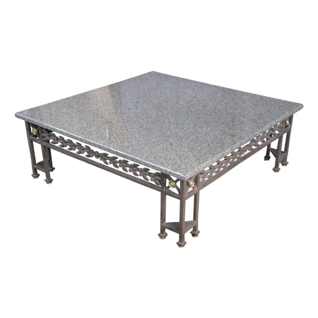 Neoclassical Directoire Style Wrought Iron Granite Coffee Cocktail Table For Sale