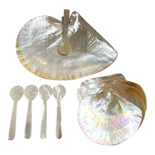 Vintage Mother of Pearl Caviar Dishes and Spoons For Sale