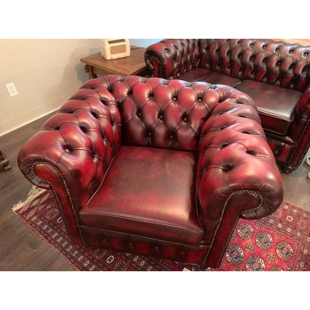 Vintage MidCentury English Oxblood Leather Chesterfield Club Chair