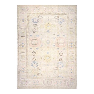21st Century Turkish Oushak Wool 10x15 Ivory, Tan & Blue Handmade Area Rug #1144194 For Sale