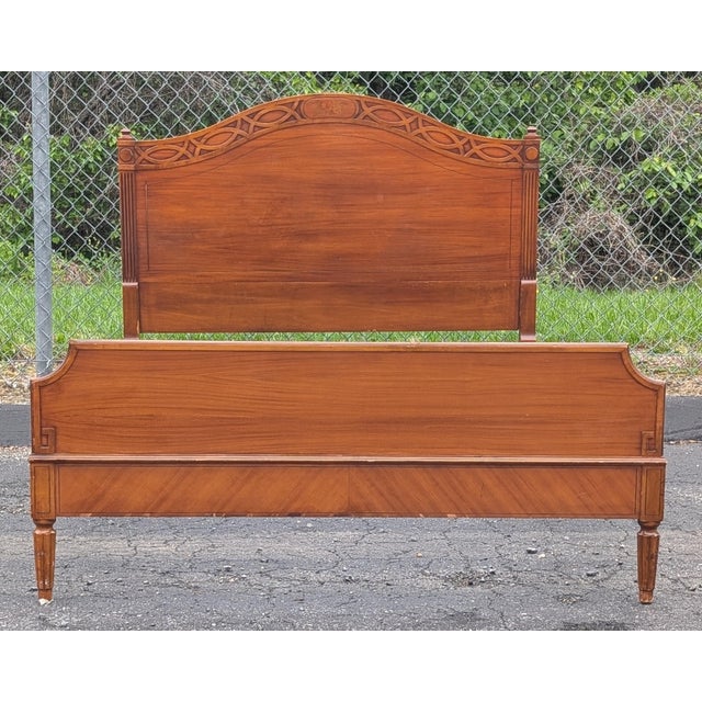 This exceptional Mid-20th Century vintage full-size bed frame masterfully revives the grand scale and dramatic flair of...