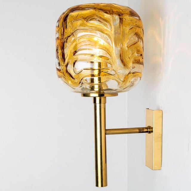 Murano Yellow Glass and Brass Wall Lights attributed to Doria Leuchten, 1960s, Set of 2 For Sale - Image 9 of 13
