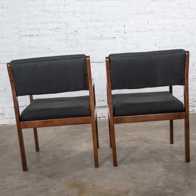 Wood Vintage Modern Armchairs Black & Walnut Tone Wood by Haworth - A Pair For Sale - Image 7 of 13