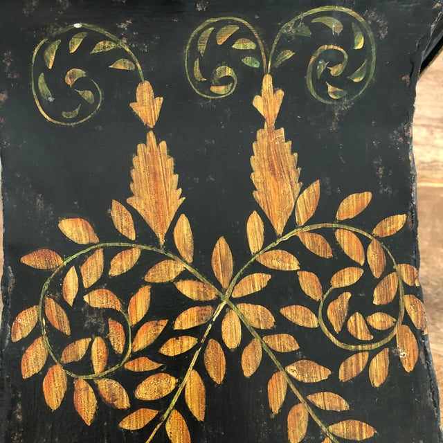 American Vintage Metal French Style Toleware Footed Cachepot Black With Gold Swags For Sale - Image 3 of 7