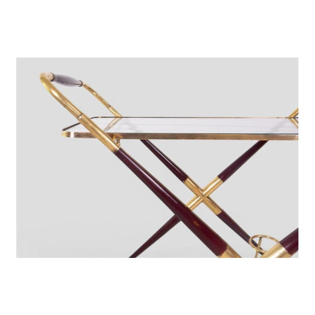 Vintage Brass and Glass Bar Cart with X-Frame Structure, 1950s For Sale - Image 6 of 9