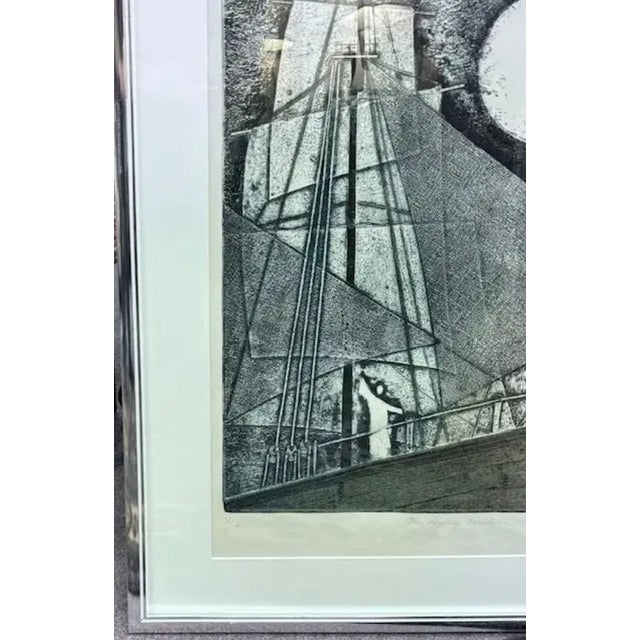 Mid Century - Mikulas Kravjansky "The Flying Dutchman" Mixed Media Abstract Etching, 1981. - Signed, Numbered, Titled, Framed For Sale - Image 4 of 9