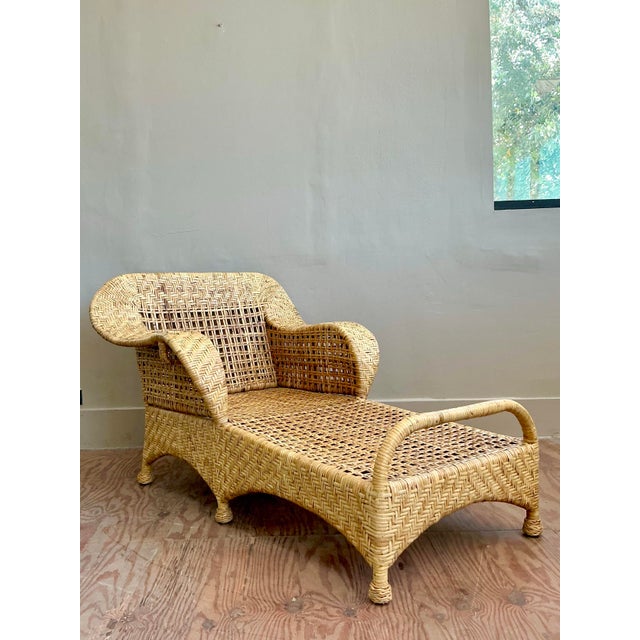 Vintage Coastal McGuire Woven Rattan Chaise Lounge For Sale - Image 9 of 12