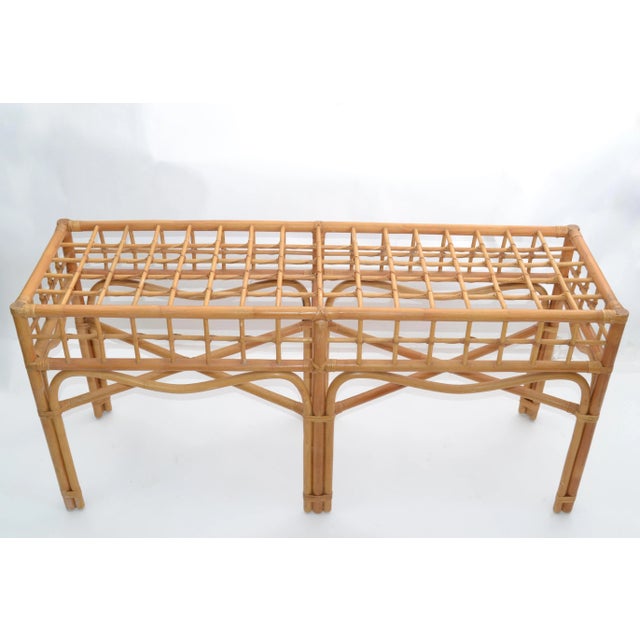 Bohemian Style Handcrafted Bent Bamboo & Rattan Console Table With Glass Top For Sale - Image 11 of 13