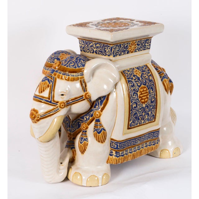 Ceramic Vintage Glazed Pottery Elephant Garden Seat For Sale - Image 7 of 16