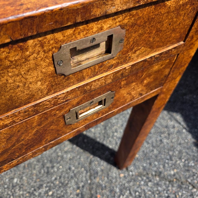 Vintage Burlwood Campaign Style Writing Desk For Sale - Image 10 of 11