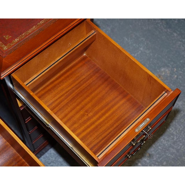 Filling Cabinets in Burgundy Leather and Gold Embossed Top, Set of 2 For Sale - Image 15 of 18