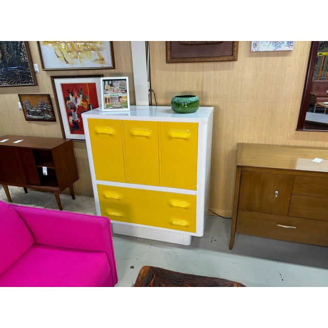 Space Age Broyhill Chapter One Yellow and White Gentlemen's Chest Dresser For Sale - Image 10 of 14