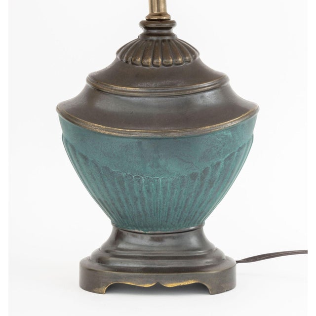 Metal Pair of Neoclassical Style Patinated and Verdigris Bronzed Metal Table Lamps For Sale - Image 7 of 8