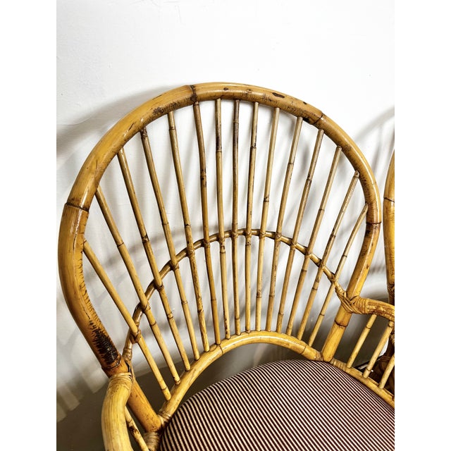 1970s Vintage Rattan Bamboo Fan Back Chairs- A Pair For Sale - Image 5 of 10