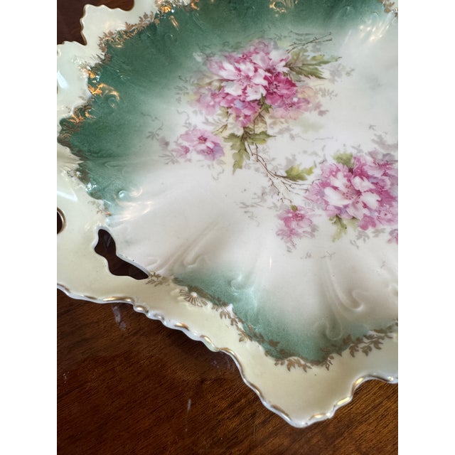 Green Antique Porcelain Cake Plate Floral Molded For Sale - Image 8 of 12