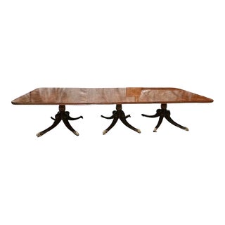 Large English Georgian Mahogany Triple Pedestal Extension Dining Table For Sale