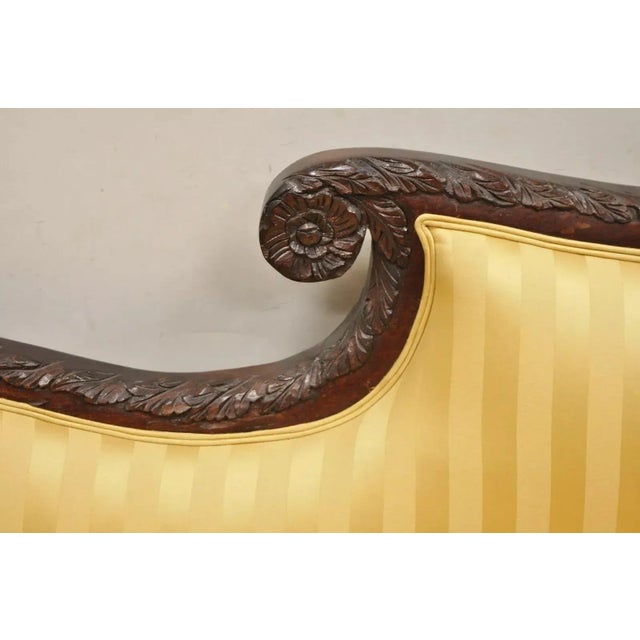 Late 19th Century Antique American Empire Figural Carved Mahogany Recamier Gold Chaise Lounge Sofa For Sale - Image 4 of 12