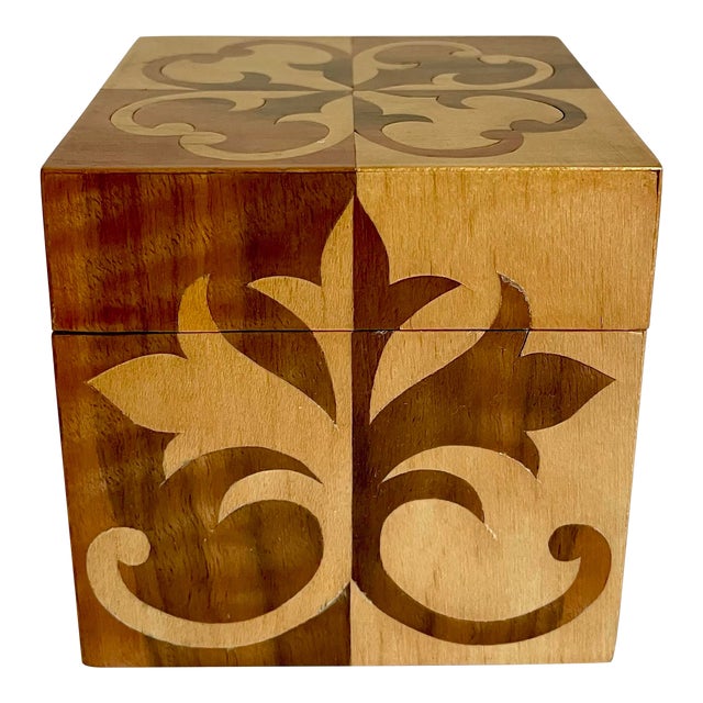 Original Signed Lidded Marquetry Small Wood Box For Sale