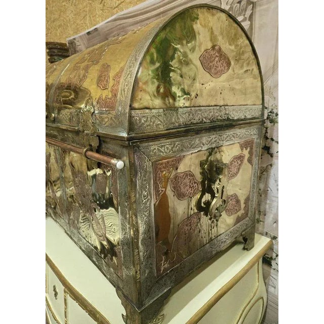 Metal Chest in Bronze with Copper and Gilded Brass For Sale - Image 7 of 13