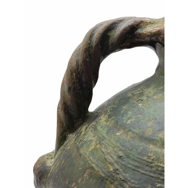 Forest Green Glazed Terracotta Jar with Twisted Handles, Italy, 1890s For Sale - Image 8 of 10