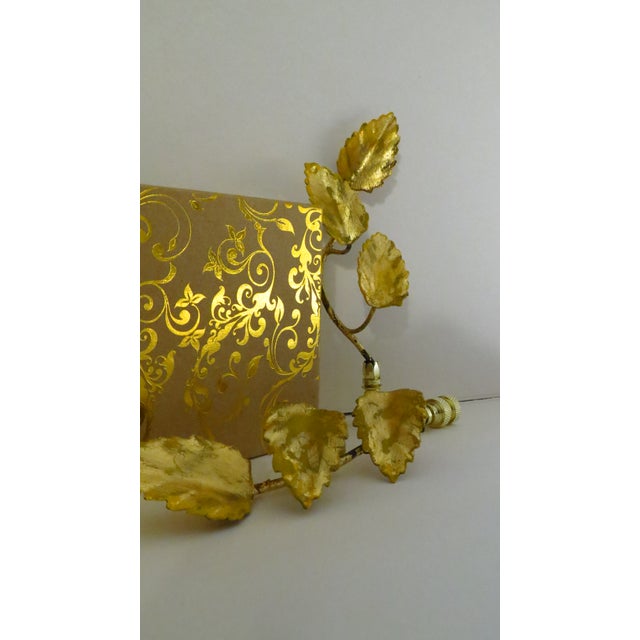 Patina Gold Leaf Vintage Italian Tole Leaf Lamp Finials, a Pair by C. Damien Fox For Sale - Image 4 of 4