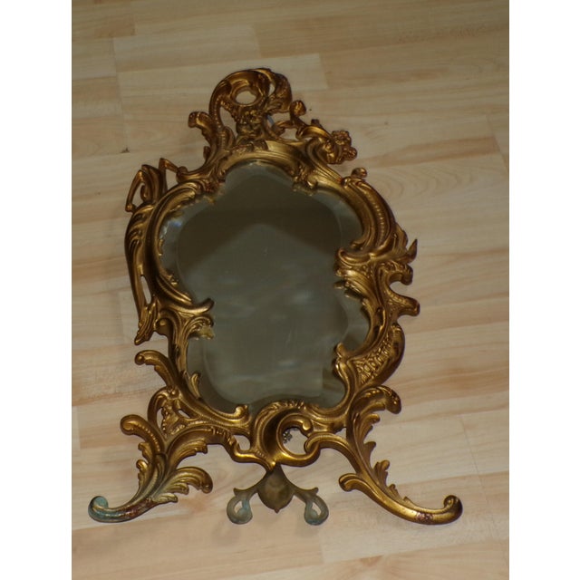 Antique Nb&iw Gold Gilt Rococo Brass Table Mirror Free Standing Vanity Mirror For Sale - Image 10 of 15