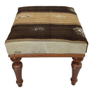 Handmade Kilim Upholstered Footstool For Sale