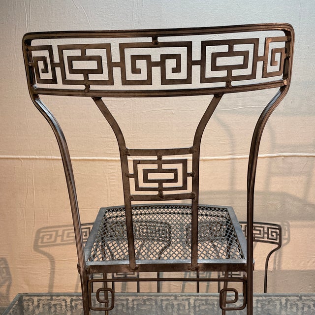 Metal 1940s Salterini Greek Key Wrought Iron Patio Table & 6 Chairs, Attributed For Sale - Image 7 of 11