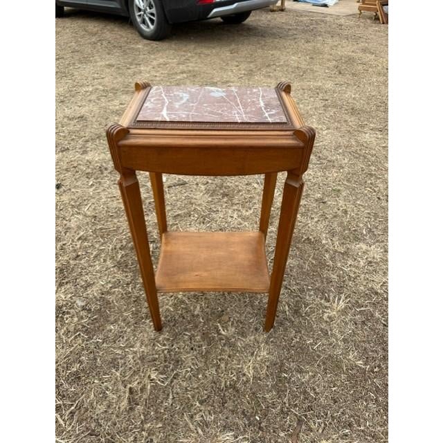 1940s Vintage French Art Deco Solid Walnut Marble Top Coffee Table or Side Table For Sale - Image 4 of 14