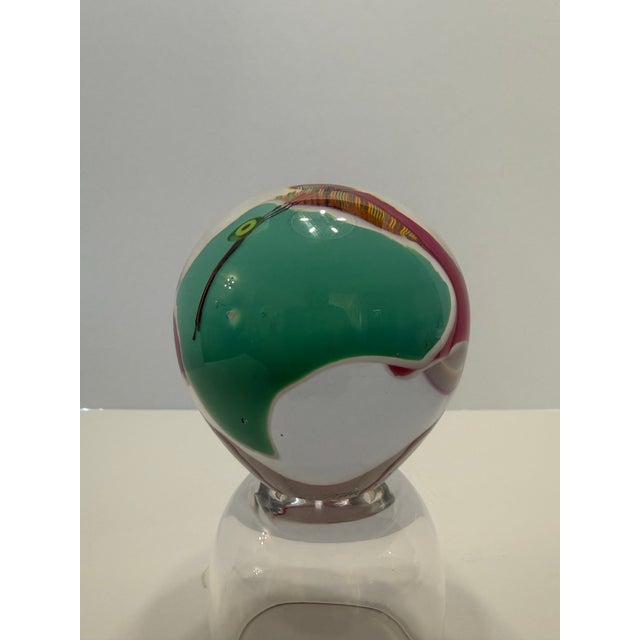 Signed James R. Wilbat Jr Hand Blown Art Glass Paperweight Orb Sculpture 4” Colorful For Sale - Image 4 of 12