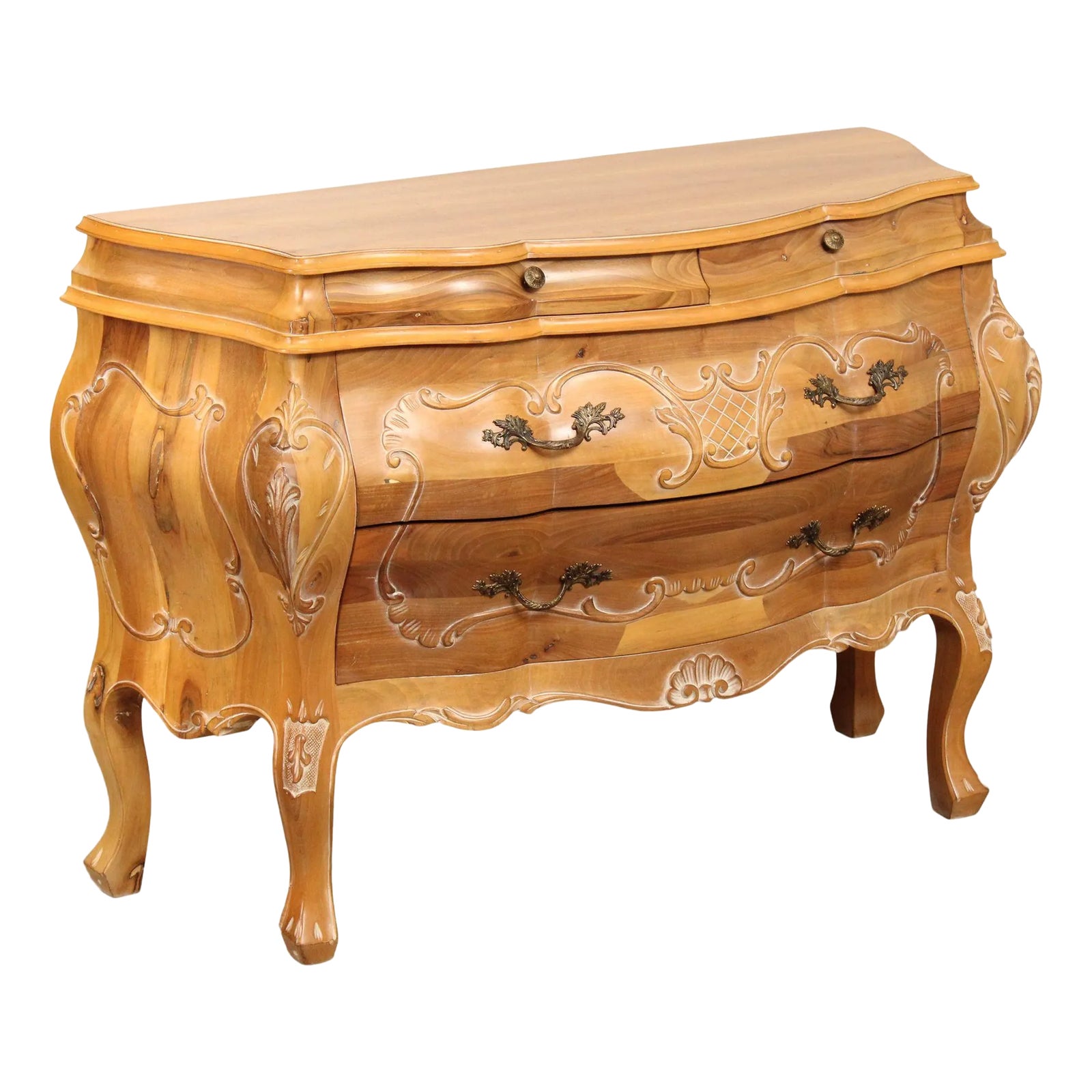 Italian Rococo Style Vintage Carved Bombe Chest | Chairish