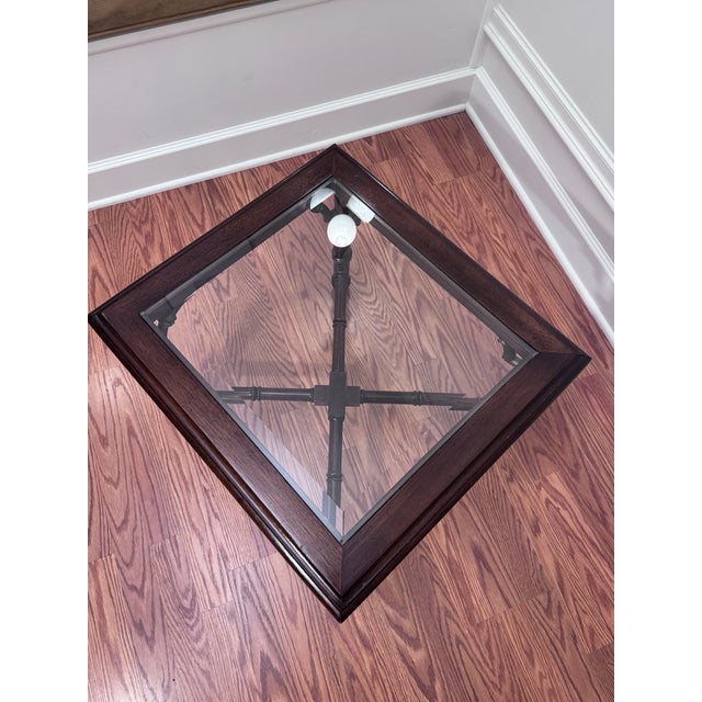 Vintage Chinoiserie Chippendale Style Mahogany Solid Wood, Glass & Brass Finish Side Table For Sale In Houston - Image 6 of 12