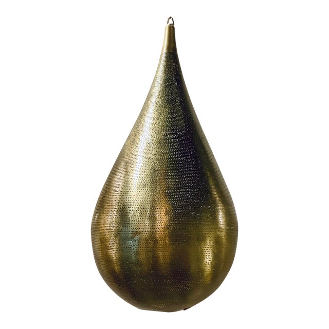 Large Brass Pierced Metal Pendant Light For Sale