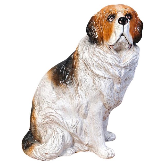 Vintage Glazed Terracotta St Bernard Dog Sculpture, 1960s For Sale - Image 10 of 10
