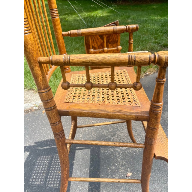 Late 19th-Century Victorian Solid Oak "Ball & Stick" Highchair With Hand-Woven Cane Seat For Sale - Image 9 of 18