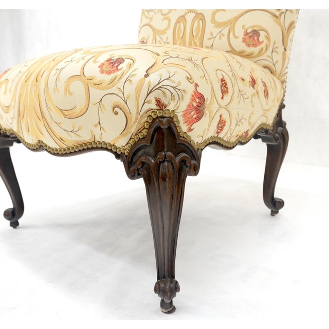 Set 4 Floral Gold & Red Upholstery Fine Carved Legs Slipper Lounge Chairs MINT!