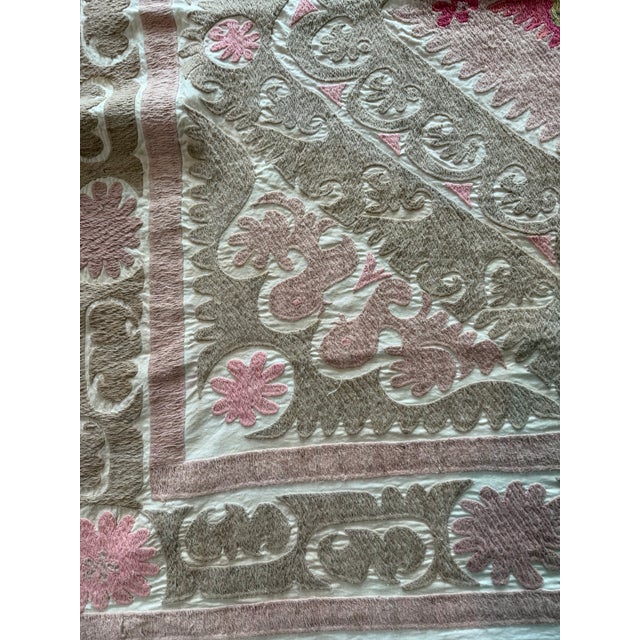 Suzani Wall Tapestry — Neutral Tan Uzbek Tablecloth For Sale In New York - Image 6 of 9